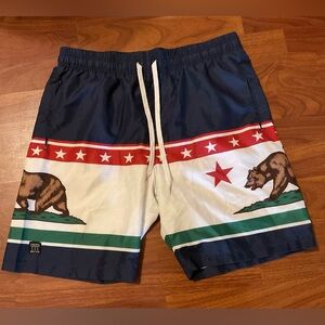 Brooklyn Cloth Volley Swim Shorts M Navy Red Cali State Flag!